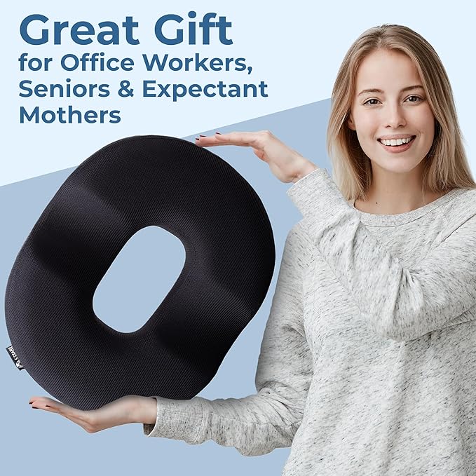 5 STARS UNITED Donut Pillow Hemorrhoid Tailbone Cushion ā Large Floor Cushion for Pain Relief ā Coccyx, Prostate, Sciatica, Pelvic Floor, Pressure Sores, Pregnancy, Postpartum Recovery, Arctic Black