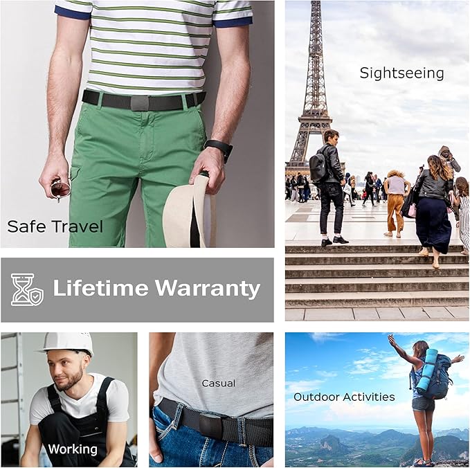 Money Belt for Men Travel Security Belt with Hidden Money Compartment Pocket, Cashsafe Anti-Theft Wallet Non-Metal Buckle