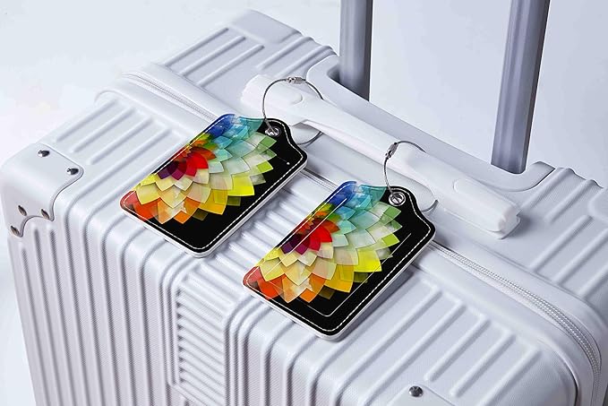 Luggage Tags for Suitcases, 2 Pack Cute PU Leather Suitcase Tag Identifiers TSA Approved with Stainless Steel Loop and Address Card for Baggage Tag for Cruise Airport Travel Essentials by Chelmon