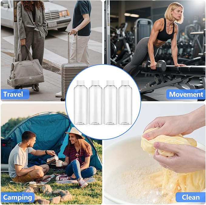 6 Pack 2 Oz (60ml) Clear Plastic Shot Bottles with caps - Small Bottles for Health, Immunity, Wellness, Samples - Perfect for Ginger Juice & Personal Care on the Go