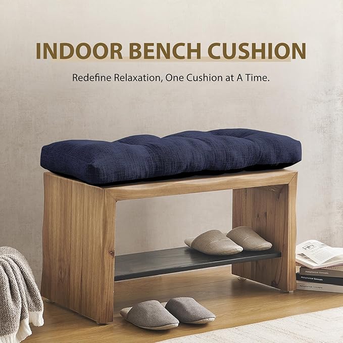downluxe Indoor Bench Cushion for Indoor Furniture, Non-Slip Tufted Overstuffed Textured Foam Bench Seat Cushion, 36" X 14" X 4", Navy, 1 Pack