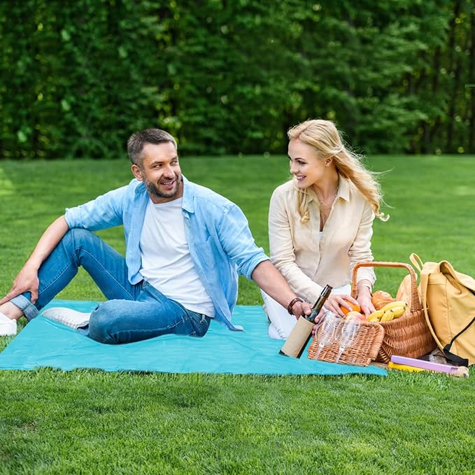 Pocket Picnic Blanket for 1-2 Persons, 43.3x55.12″(2.54oz) Super Light Compact Beach Blanket, SandProof Waterproof Portable Beach Picnic Mat for Outdoor Hiking Camping Travel Festival(Blue)