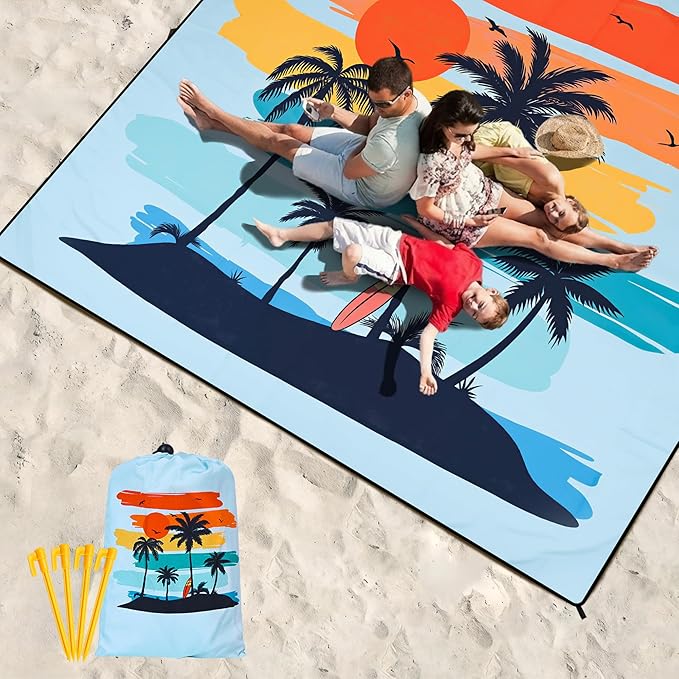 Beach Blanket Waterproof Sandproof Extra Large Beach Mat 79" X 83"/120"x108"for 1-8 Adults Quick Drying Durable Outdoor Picnic Mat for Beach Travel Camping Hiking