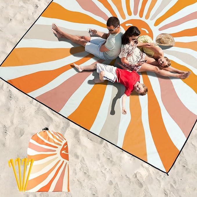 Beach Blanket Waterproof Sandproof Extra Large Beach Mat 79" X 83"/120"x108"for 1-8 Adults Quick Drying Durable Outdoor Picnic Mat for Beach Travel Camping Hiking