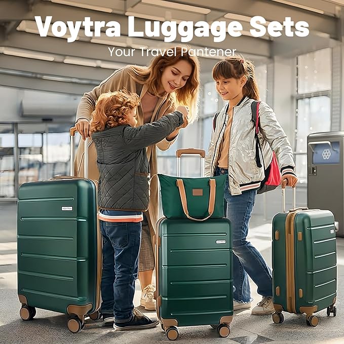 5 Piece Luggage Sets, Suitcases with Wheels ABS Hardshell Carry-On for Family and Business Travel | TSA Lock, 360° Silent Spinner Wheels(20/24/28/DB/TB Green)