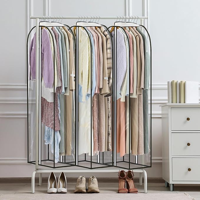 LANDNEOO 6 Pack Clear Garment Bags for Hanging Clothes with Zippers on Double Sides - 10'' Clothes Storage for Coat, Dress, and Fur in Closet - 60'' Long Suit Bags