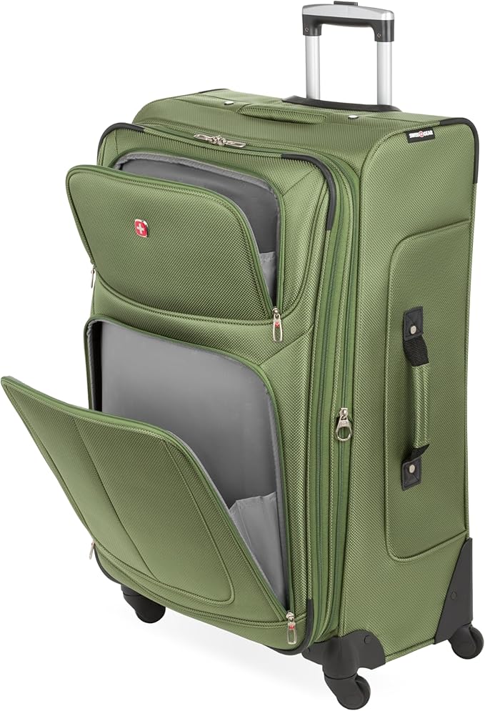 SWISSGEAR Sion Softside Expandable Spinner Luggage Durable Lightweight Travel Suitcase, Evergreen, Checked-Large 29-Inch