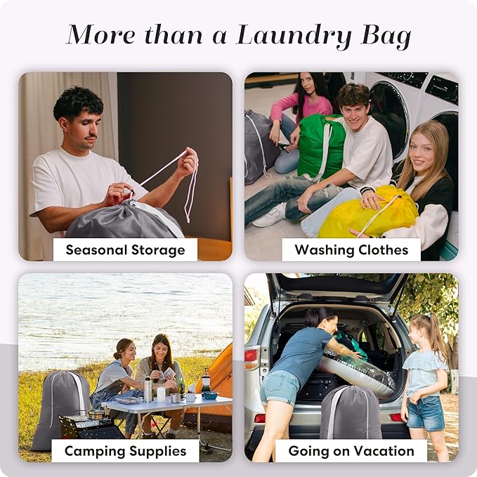 Handy Laundry Bag Shoulder Strap Extra Large - Drawstring Locking Closure, Durable Material, Heavy Duty Stitching, Hands Free Carrying - Perfect College Dorm (Grey, 30" x 40")