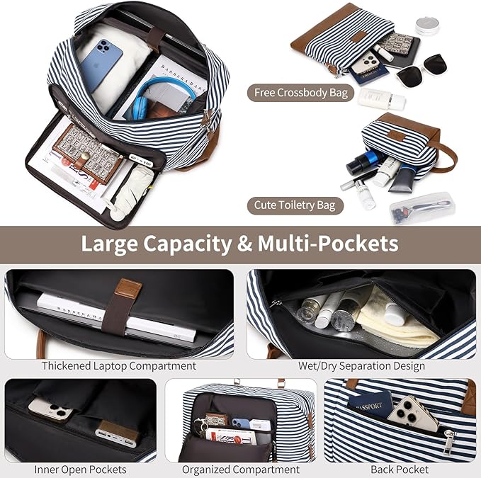 Weekender Bag, Large Travel Duffel Bag for Women, Carry on Overnight Bag with Shoe Compartment and Toiletry Bags