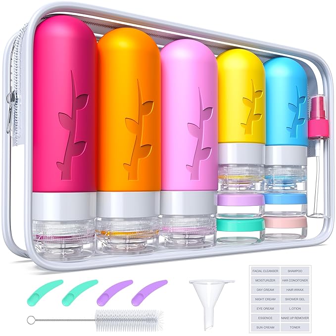 19pack Travel Bottles for Toiletries, TSA Approved Silicone Travel Size Containers for toiletries, Refillable & Leakproof Travel shampoo and conditioner bottles