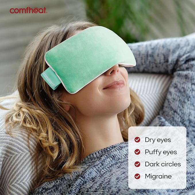 Lavender Weighted Eye Pillow - Soft Plush Removable Cover, Moist Heat & Cold Therapy, Natural Aromatherapy Eye Compress Pillow for Relaxation, Yoga, Meditation, and Sleep, Green