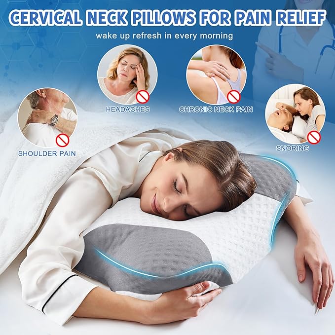 Cervical Neck Pillows with Memory Foam - Neck Pillows for Pain Relief Contour Memory Foam Pillows Ergonomic Neck Support - Adjustable Orthopedic Bed Pillows with Breathable Pillowcase for Sleeping