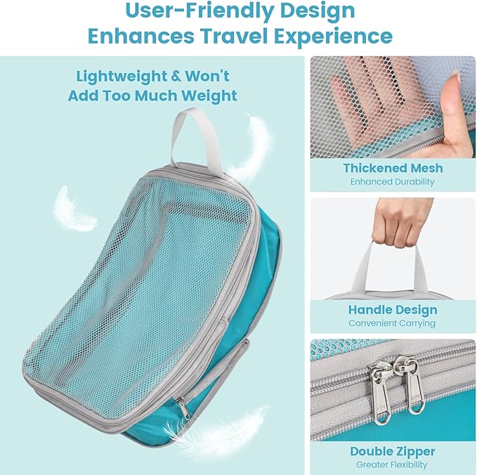 Cambond Compression Packing Cubes for Travel - 4 Set Multi-color See Through Mesh Compression Cubes for Travel Essentials, Space Saving Luggage Packing Organizers Bags for Carry on Suitcases