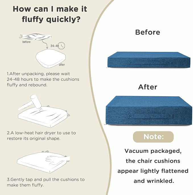 AddGrace Recliner Cushions for Elderly Thick Seat Cushion 20"x20"x4" Chair Pads with Non Slip Backing and Washable Cover for Couch Armchair Chairs Blue