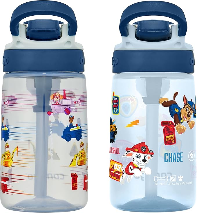 Contigo Paw Patrol Kids 14oz Plastic Water Bottles Aubrey Design with Spill-Proof Lid Silicone Straw Convenient for Travel/Home/School Use Dishwasher Safe,(Pack of 8)