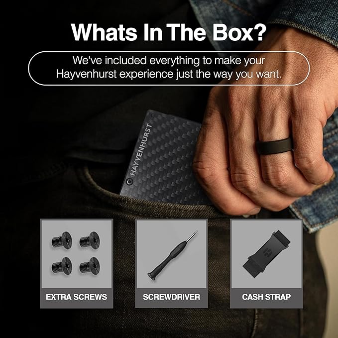 Hayvenhurst Wallet For Men - Reinvented Design Men's Wallet - Slim, Minimalistic & Seamless, Blocks RFID Scanners with a Cash Strap (Carbon Fiber) | Reinvented Design, Slim, Minimalistic, Seamless, Blocks RFID Scanners, Cash Strap