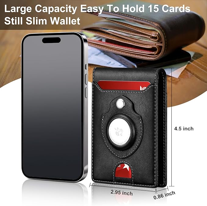 furid Airtag Wallet For Men - Smart Apple Air Tag Wallet with Airtag Holder, Rfid Pop Up Slim Minimalist Wallets,Gifts Boxed