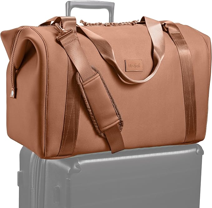 Fit & Fresh Neoprene Weekender Bag for Women – Carry-On Friendly Travel Duffel with Expandable Sides, Trolley Sleeve & Pockets – Lightweight, Water-Resistant Overnight Bag for Weekend Trips + Gym