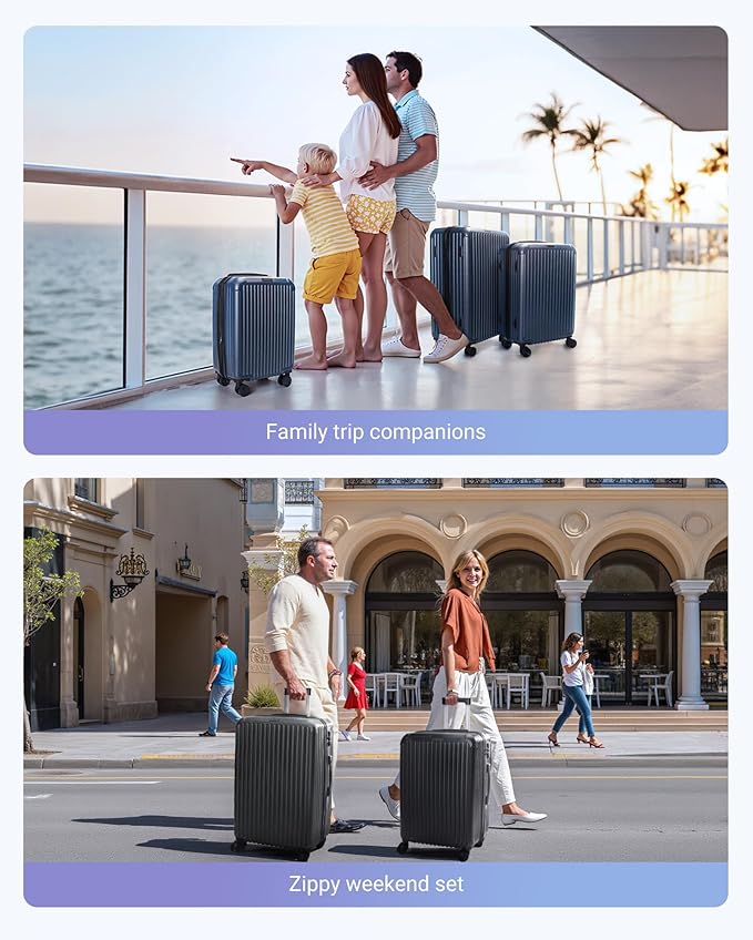 LIGHT FLIGHT Luggage Sets, Durable Hard Shell 3 Piece Set Suitcase with Spinner Wheels, Hardside Lightweight Luggage set with TSA Lock, Large Travel Luggage Set (20" 24" 28"), Dark Blue