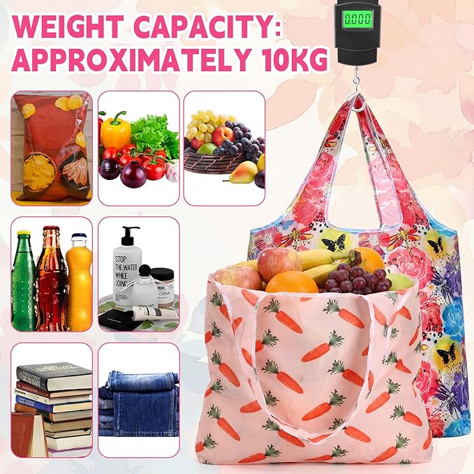 Paterr 50 Pack Reusable Foldable Grocery Bags 10 Patterns Bulk Shopping Totes Pocket Size Bags for Supermarket