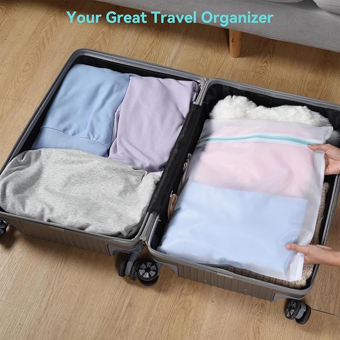 OTraki Medium Mesh Laundry Bags 20x24 inch Zipper Lingerie Bags for Washing Delicates Laundry Mesh Bag Machine Washable for Travel Dorm Hotel Camp, Don't Drying, Melting 140-176℉ White