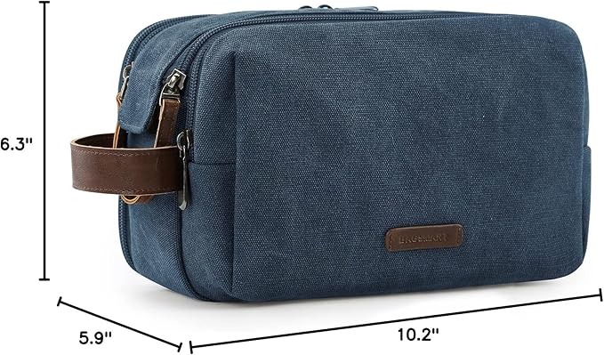 BAGSMART Toiletry Bag for Men, Canvas Travel Toiletry Organizer Dopp Kit Water-resistant Shaving Bag for Toiletries Accessories,Navy Blue-Medium