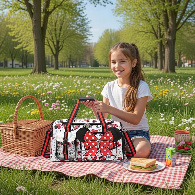 Kids Travel Duffle Bag for Girls Ages 6-8,Cute Bowknot Overnight Bag with Shoe Compartment,Lightweight Carry On Weekender for School,Sleepover,Gym & Family Trips