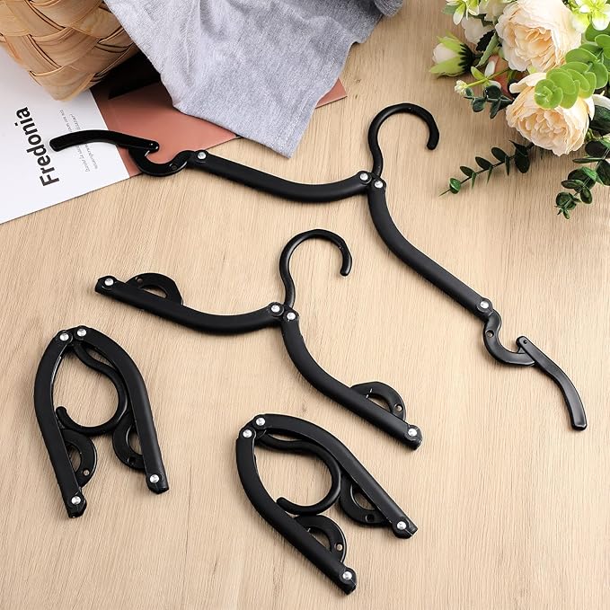 Sieral 40 Pcs Foldable Travel Hangers Plastic Portable Folding Clothes Hangers Cruise Ship Essentials for Travel Cruises Suitcase Dormitory School Hotel Women Laundry Coat Bag Drying(Black)