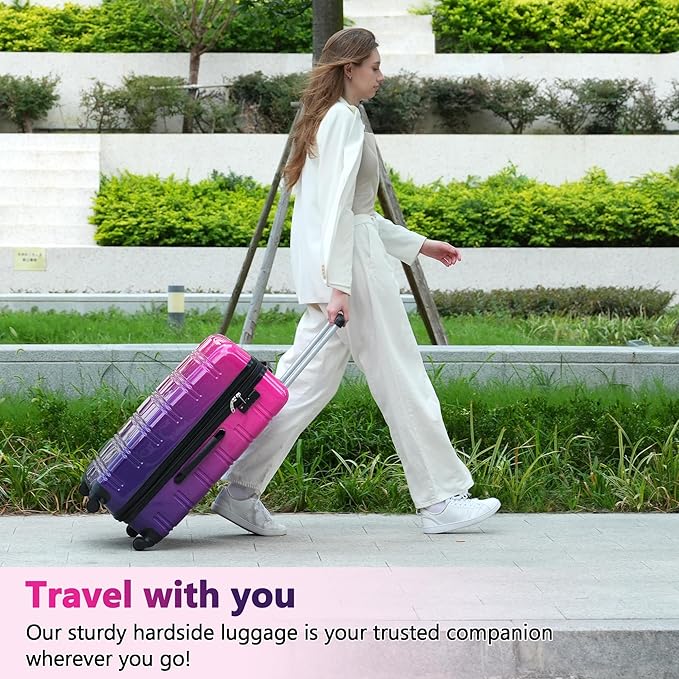 Merax Suitcase Set, Hardshell Luggage Sets 3 Piece with Spinner Wheels, Expandable Gradient Color Suitcase with TSA Lock Lightweight 20" 24" 28", Purple and Pink