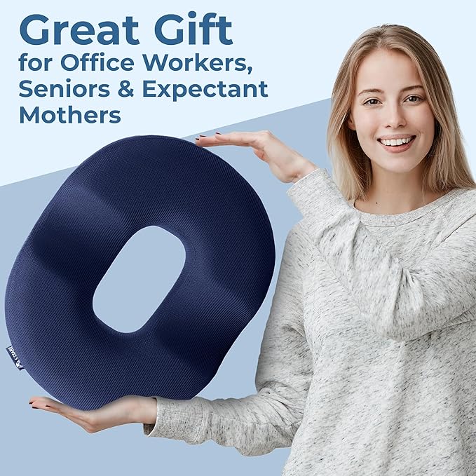 5 STARS UNITED Donut Pillow Hemorrhoid Tailbone Cushion ā Large Floor Cushion for Pain Relief ā Coccyx, Prostate, Sciatica, Pelvic Floor, Pressure Sores, Pregnancy, Postpartum Recovery, Blue