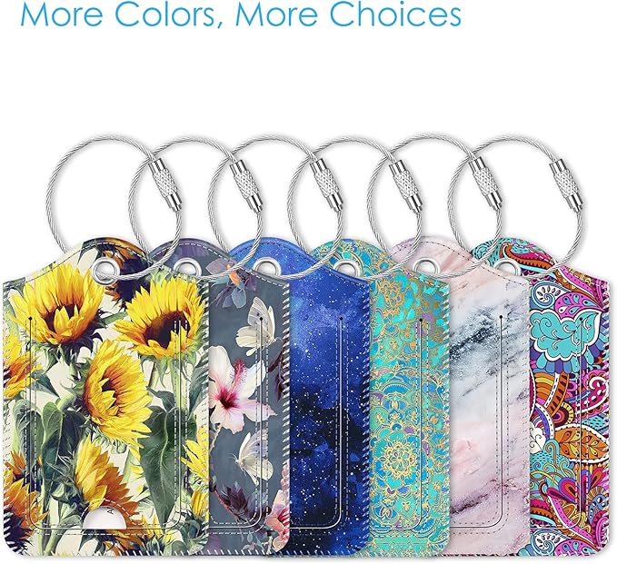 Fintie Luggage Tags, Privacy Cover ID Label with Stainless Steel Loop and Address Card for Travel Bag Suitcase - Sunflower (2 Piece)