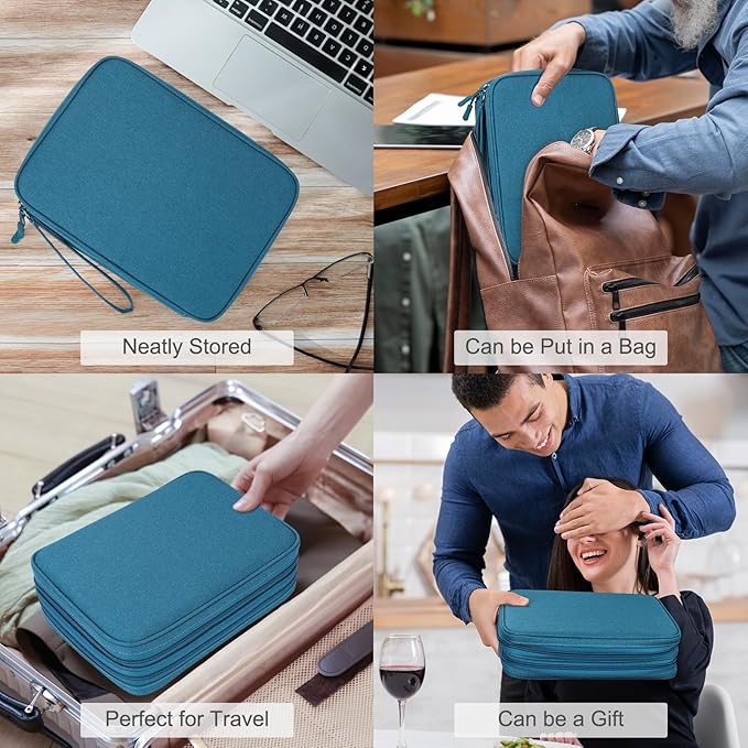 FYY Electronic Organizer, Extra Large Travel Cable Organizer Bag Pouch Portable Waterproof Double Layers All-in-One Storage Bag for iPad, Cable, Power Bank, Laptop Charger for Office/Home, Dark Green
