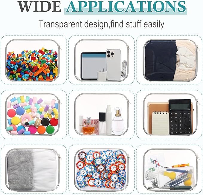 Sanwuta 6 Pcs Clear Hard Zipper Case Plastic Zipper Pouches Transparent Makeup Bag Pencil Case Pouches Toiletry Diaper Bag for Travel Toy Storage Organizer Bins(Gray,9.84 x 7.87 x 2 Inch)