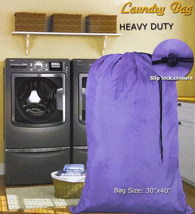 HomeLux Large 30 X 40 Inch Heavy Duty Nylon Laundry Bag with Drawstring Slip Lock Closure, Set of 12!!! Assorted Colors and Designs