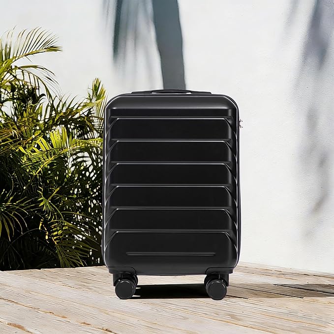 20 Inch Carry On Luggage, Lightweight ABS Hard Shell Suitcase with Spinner Wheels, Durable Travel Luggage with Combination Lock & Side Hooks for Men Women, Black