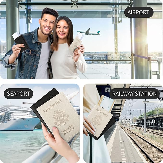2 Pack Passport Cover With Card Slots RFID Blocking-White&Black