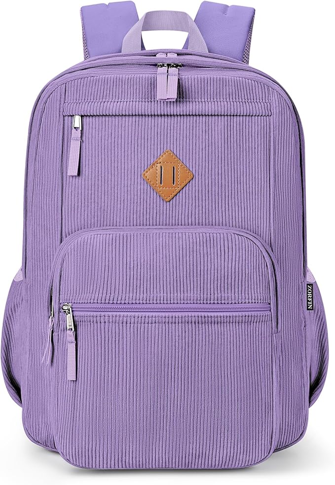 ZORFIN 26L Backpack for College, and Travel: Corduroy Bookbag - Deep Purple
