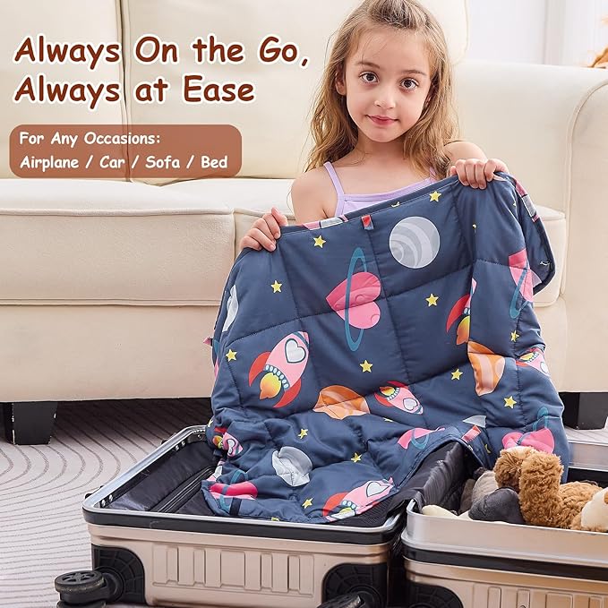yescool Weighted Lap Pad 2 Pounds Weighted Lap Blanket, Space Plane Small Weighted Blanket, Weighted Throw Blanket Gifts for Travel Indoor Outdoor, 20"x30"