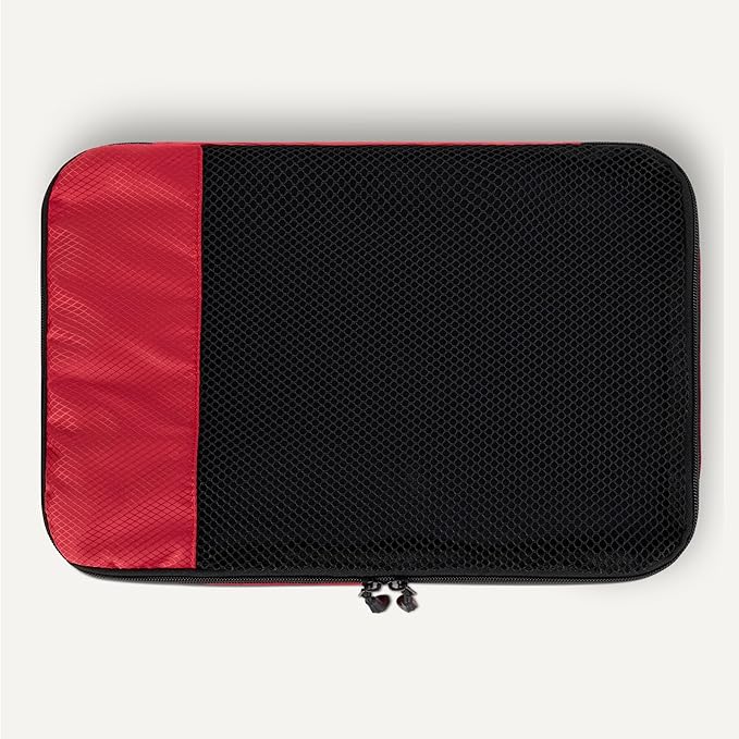 Amazon Essentials 4-Piece Packing Cubes Travel Accessories Set, Luggage Organizer with Double Zipper, Mesh Top, Space-Saving, Medium, Red (Previously Amazon Basics)