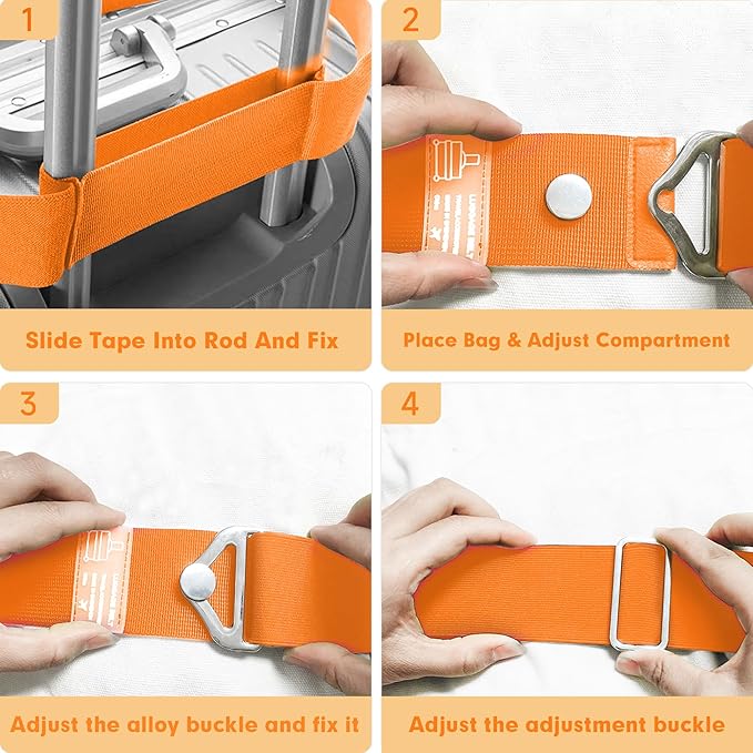 2-in-1 Travel Strap for Luggage Over Handle,Luggage Belt for Carry on Bag, Suitcase Belt, Add a Bag Bungees Luggage Straps Adjustable with Alloy Buckle, Hands-Free for Airport (Orange)