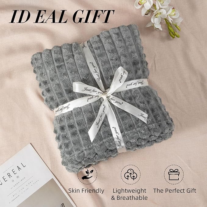 Ultra Soft Jacquard Sherpa Throw Blanket, Lightweight Yet Cozy, Versatile Couch and Travel Blanket, Checker Pattern, Multiple Sizes and Colors, Easy-Care and Durable,50x60 Inches