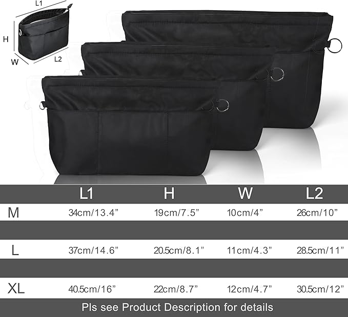 Sightor Nylon Handbag Organizer Insert - Purse Tote Shaper in Bag (Black, Medium)