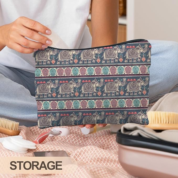 Bohemian Elephant Makeup Bag - Ethnic Indian Elephant Cosmetic Bags - Toiletry Bag - Boho Gifts