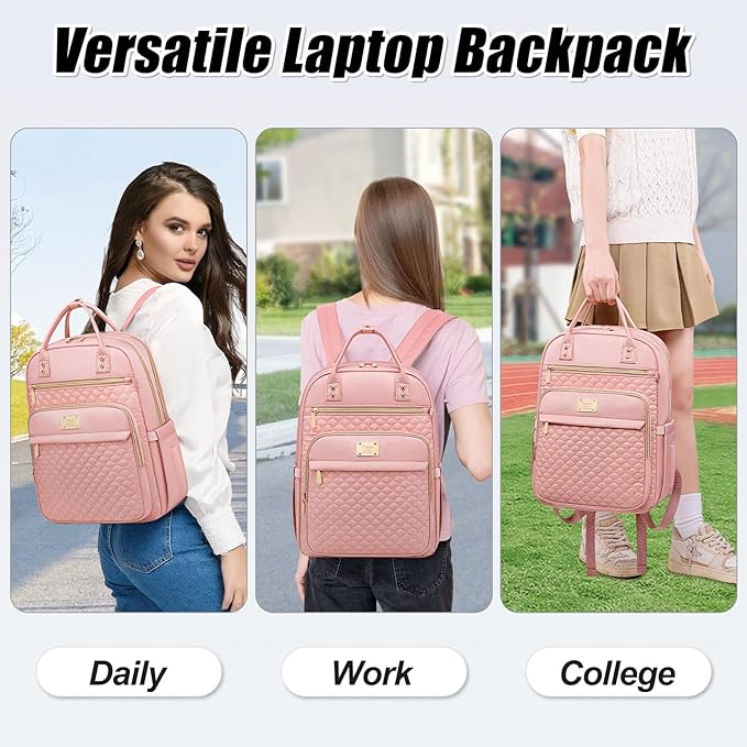 Tealari Laptop Backpack for Women,15.6 Inch Laptop Backpack for Work,Water Resistant Travel Backpack,College Bookbag with Wallet (Pink-1)