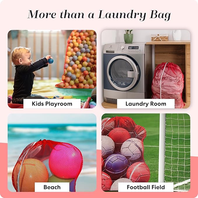 Handy Laundry Mesh XL Laundry Bag, 24" x 36" Heavy Duty, Durable Drawstring Closure, Machine Washable, Large Capacity for Delicates, Travel, College Dorm, Apartment, Red