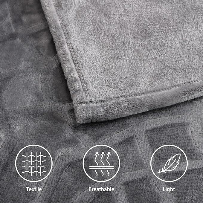 Soft Cozy Fleece Throw Blanket, 50x60 Inches – Lightweight Plush Blanket for Couch, Fuzzy 3D Jacquard Design, for Sofa, Bed & Travel - Light Grey
