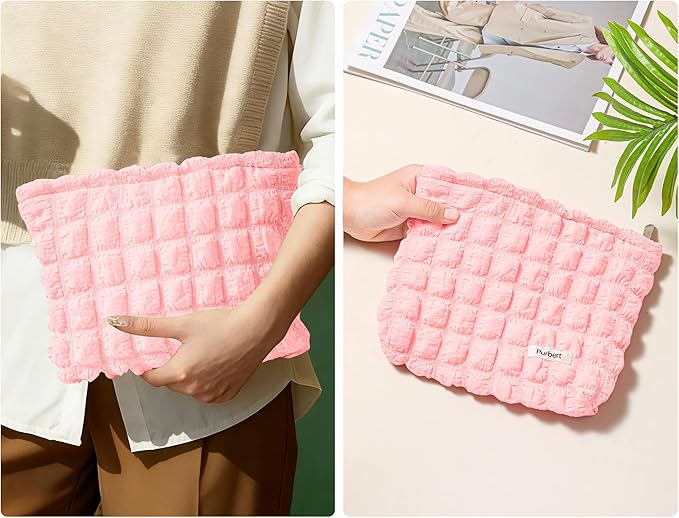 Makeup Bag, Bubble Cloud Travel Cosmetic Bag Organizer, Large Capacity Toiletry Make Up Bags with Zipper for Women and Girls, Light Pink