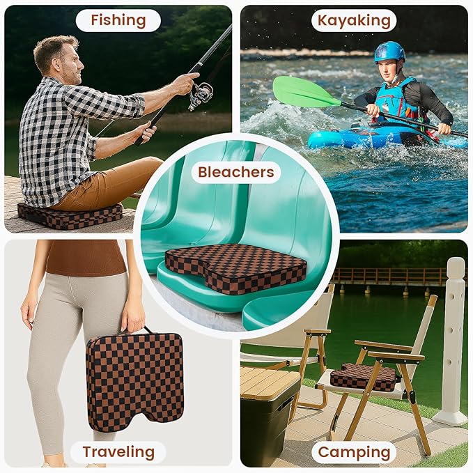 Stadium Seat Cushions 1 Pack - Portable Bleacher Cushions with 2.5-Inch Extra Thick High-Density Foam and Checkered Pattern, Outdoor Seat Cushions for Sports Events, Travel, Camping, Chairs
