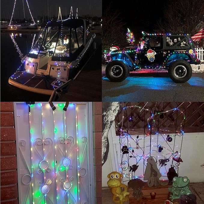 QITONG Solar Rope Lights Outdoor Waterproof, 2 Pack Each 33ft 100 LED Multicolor Trampoline Lights, Fairy Lights in Clear Thin Tube with 8 Modes