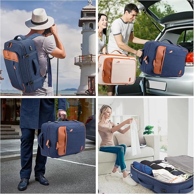 Lumesner Carry on Travel Backpacks, Extra Large 40L Flight Approved Bag for Men & Women,Expandable Suitcase Backpack With 4 Packing Cubes,Water Resistant Luggage Daypack Business Weekender Bag, Blue